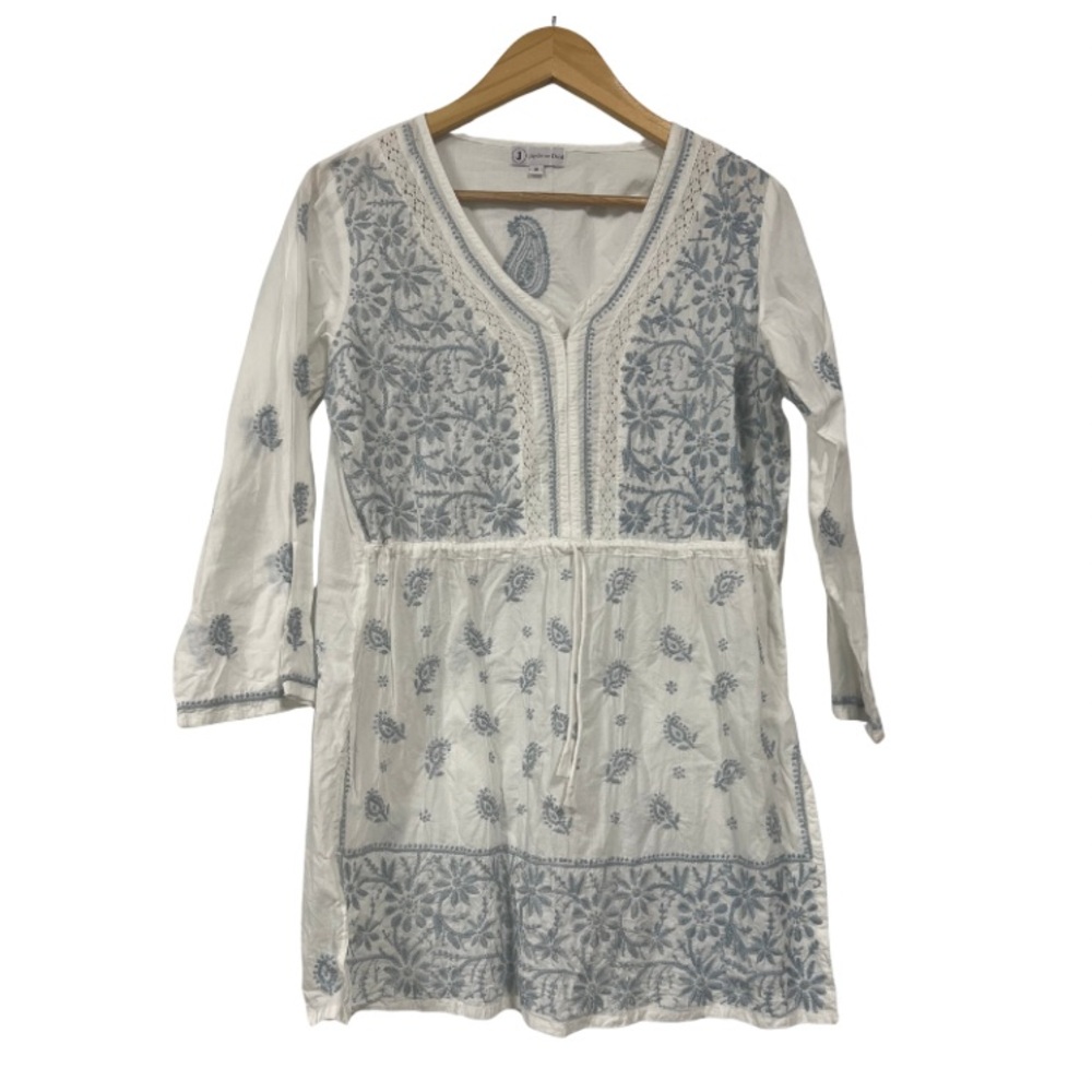 Jayshree Dalal White Tunic with Blue Embroidery